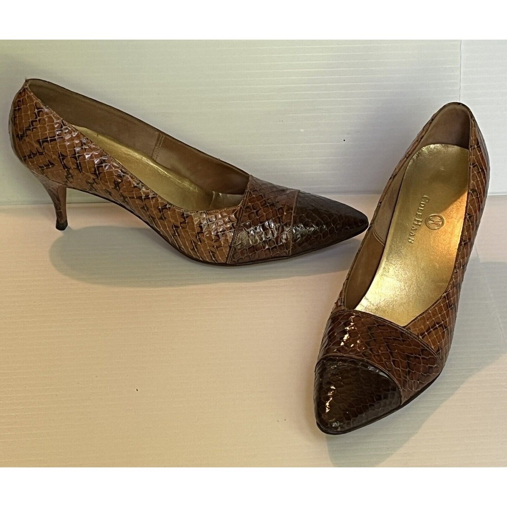 Vintage Cole Haan Snakeskin Heels Pumps Stilettos Tri-color Brown Size 7.5 N